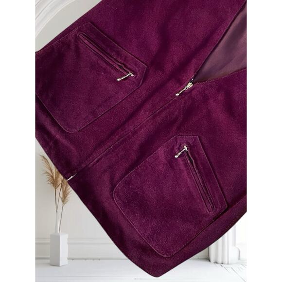 Agapo Womens Grape Purple Suede Leather Medium Chic Minimal 90s Vintage Vest - Picture 8 of 10
